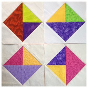 Foundation paper pieced triangles in a square blocks